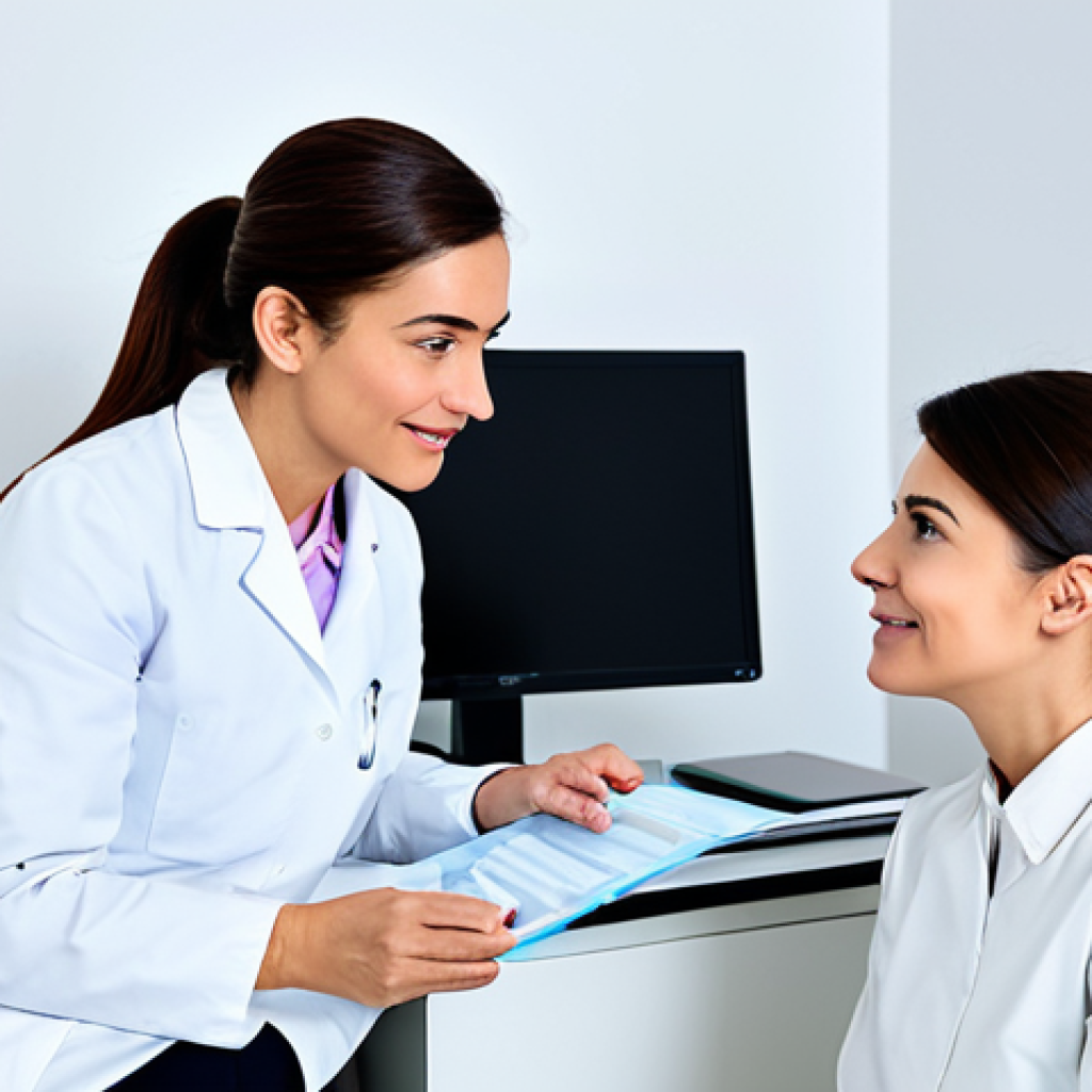 Modern Dermatology Clinic Consultation**

"A patient in appropriate attire, fully clothed, consulting with a dermatologist in a modern, bright clinic. The dermatologist is explaining treatment options with a friendly, professional demeanor. Clean, well-lit environment with medical charts visible in the background. safe for work, appropriate content, professional, perfect anatomy, natural proportions, high quality, family-friendly."

**
