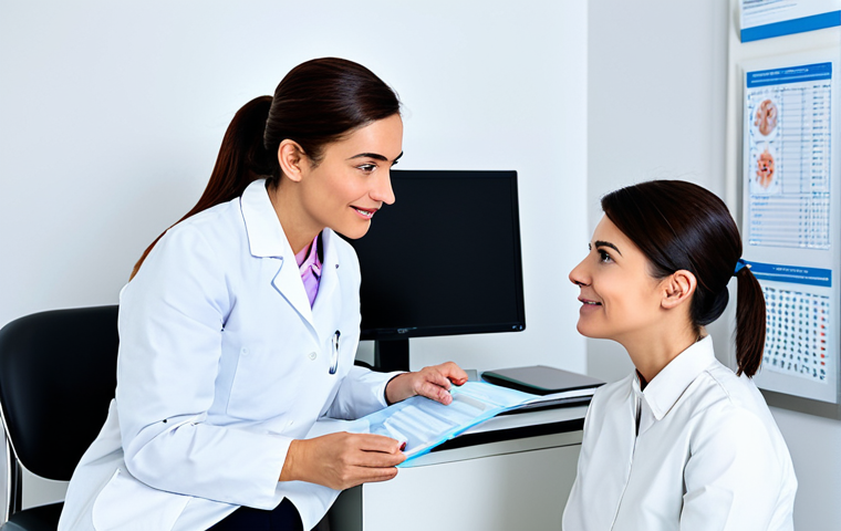 Modern Dermatology Clinic Consultation**

"A patient in appropriate attire, fully clothed, consulting with a dermatologist in a modern, bright clinic. The dermatologist is explaining treatment options with a friendly, professional demeanor. Clean, well-lit environment with medical charts visible in the background. safe for work, appropriate content, professional, perfect anatomy, natural proportions, high quality, family-friendly."

**
