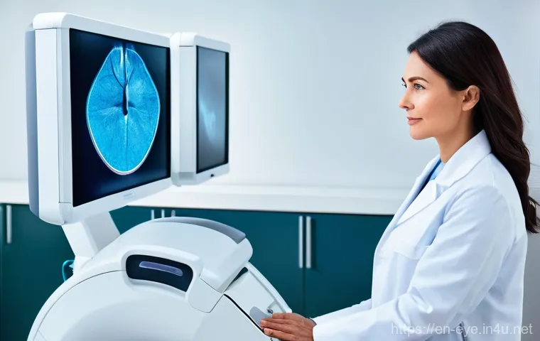 망막질환 증상과 치료 - **Prompt:** A serene and brightly lit ophthalmology examination room, featuring a sophisticated Opti...