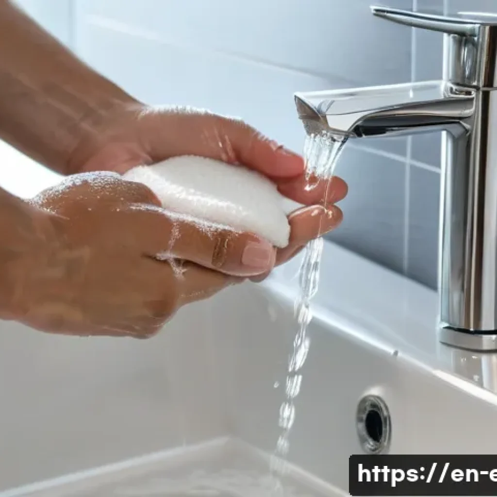 눈 감염 예방 방법 - A detailed close-up of a person&rsquo;s hands washing thoroughly with soap and water at a modern bathroom ...