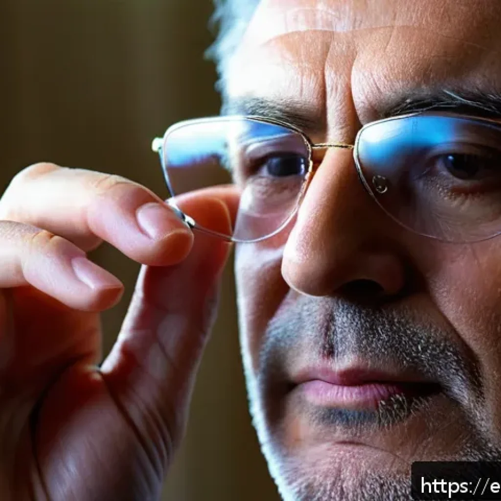 백내장 수술 후기 사례 - A close-up image of a middle-aged person gently applying prescribed eye drops into their eye, sittin...